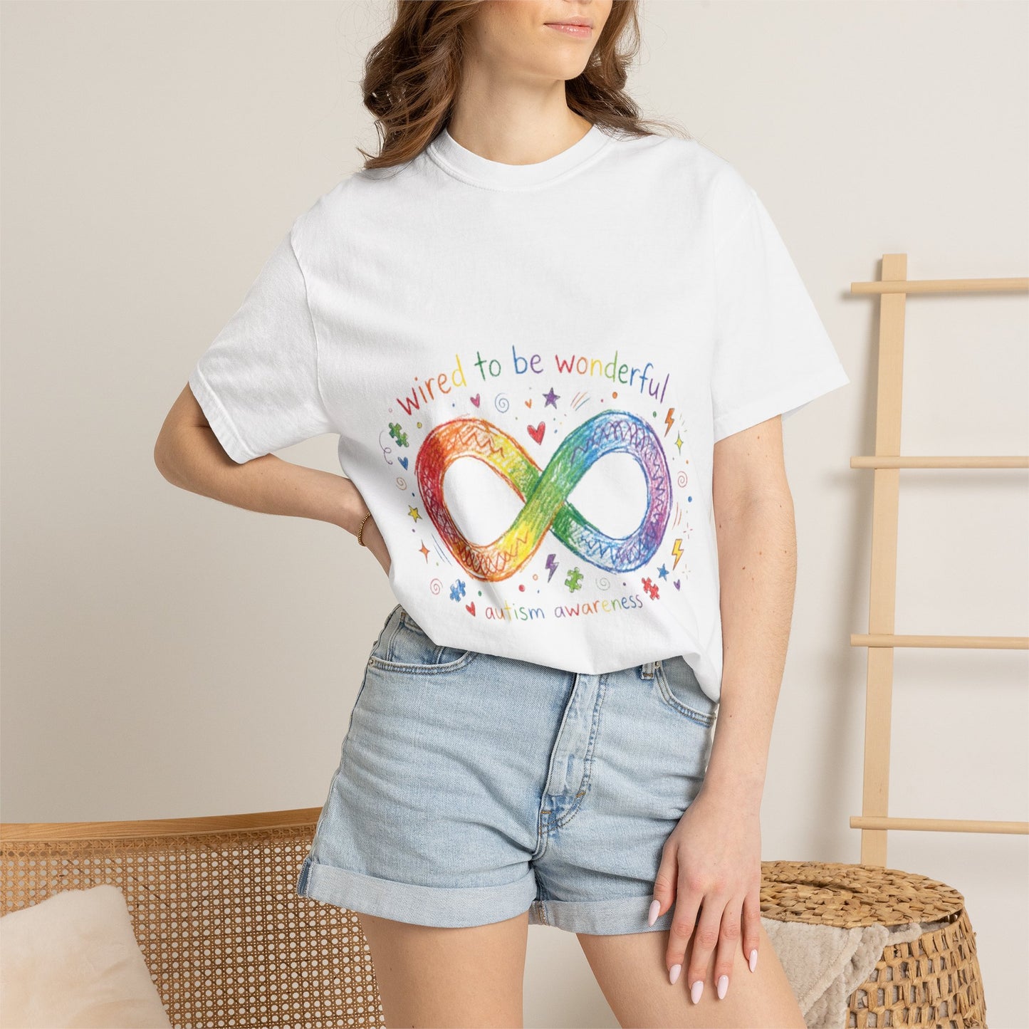 Infinity Pride T-Shirt — “Wired to be Wonderful” Rainbow Autism Awareness Tee