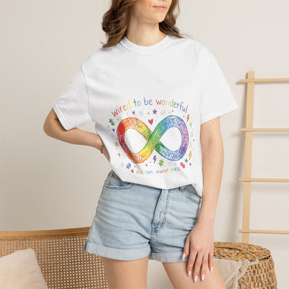 Infinity Pride T-Shirt — “Wired to be Wonderful” Rainbow Autism Awareness Tee