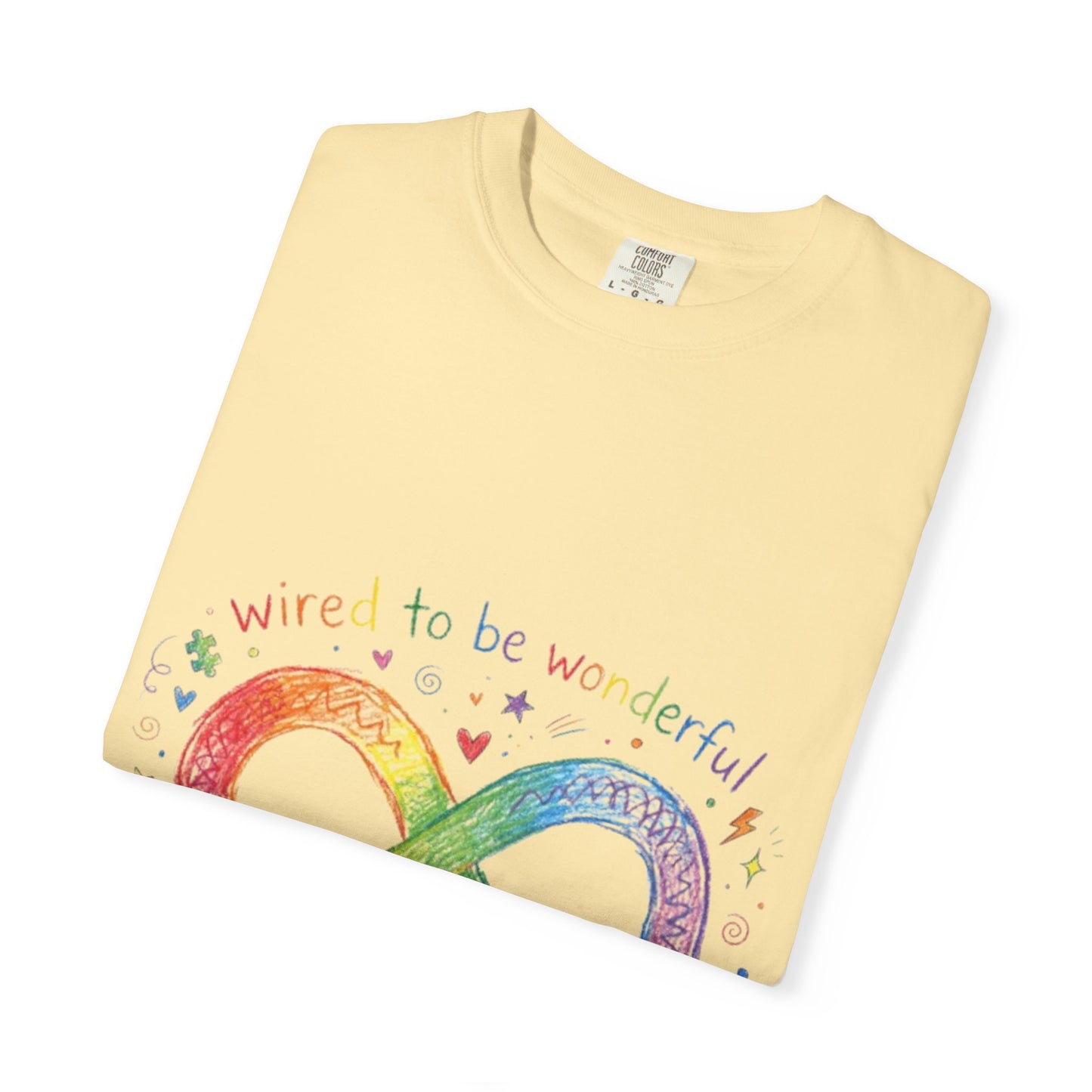 Infinity Pride T-Shirt — “Wired to be Wonderful” Rainbow Autism Awareness Tee