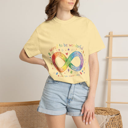 Infinity Pride T-Shirt — “Wired to be Wonderful” Rainbow Autism Awareness Tee