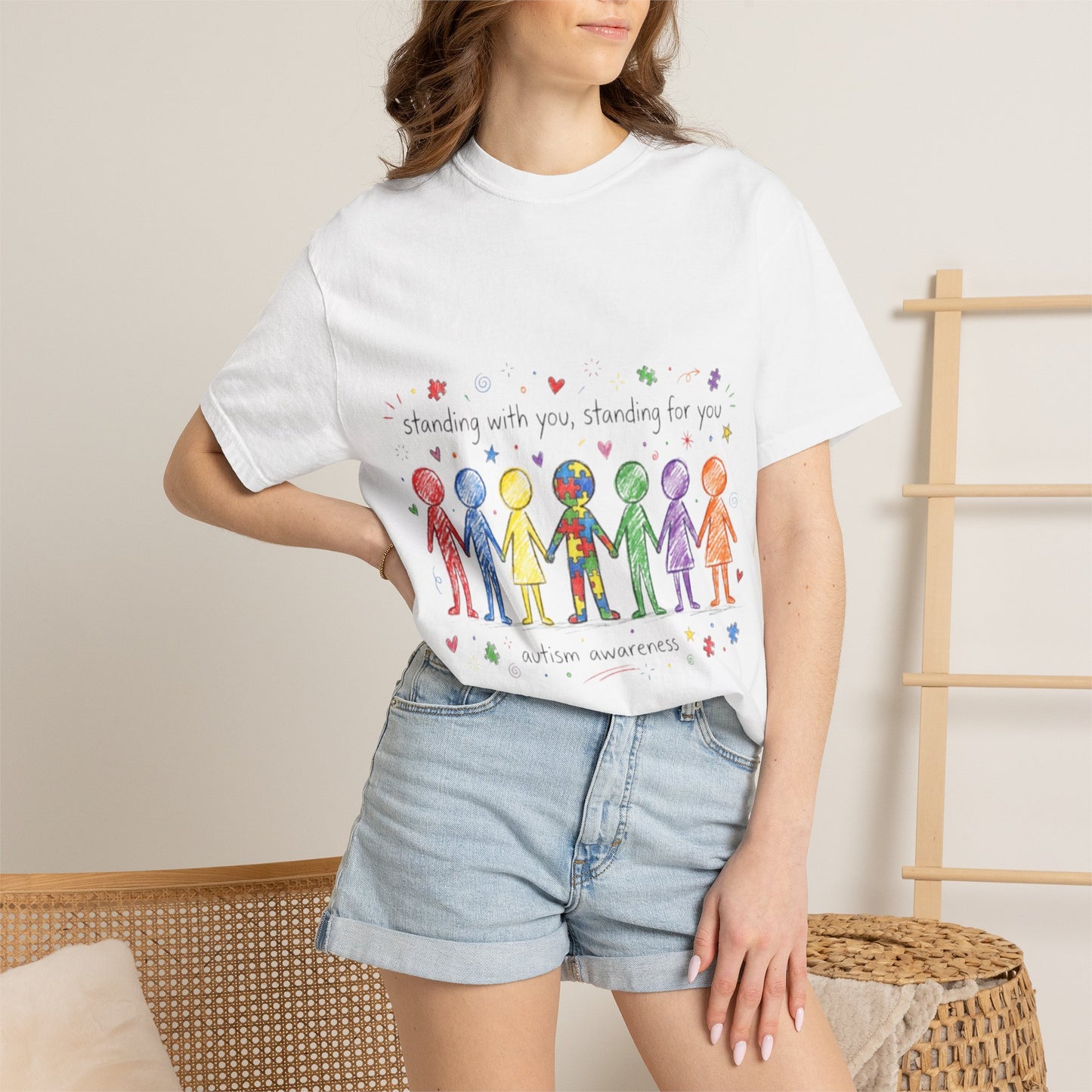 Autism Awareness Rainbow People T-Shirt — "Standing With You, Standing For You"