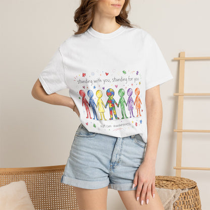 Autism Awareness Rainbow People T-Shirt — "Standing With You, Standing For You"