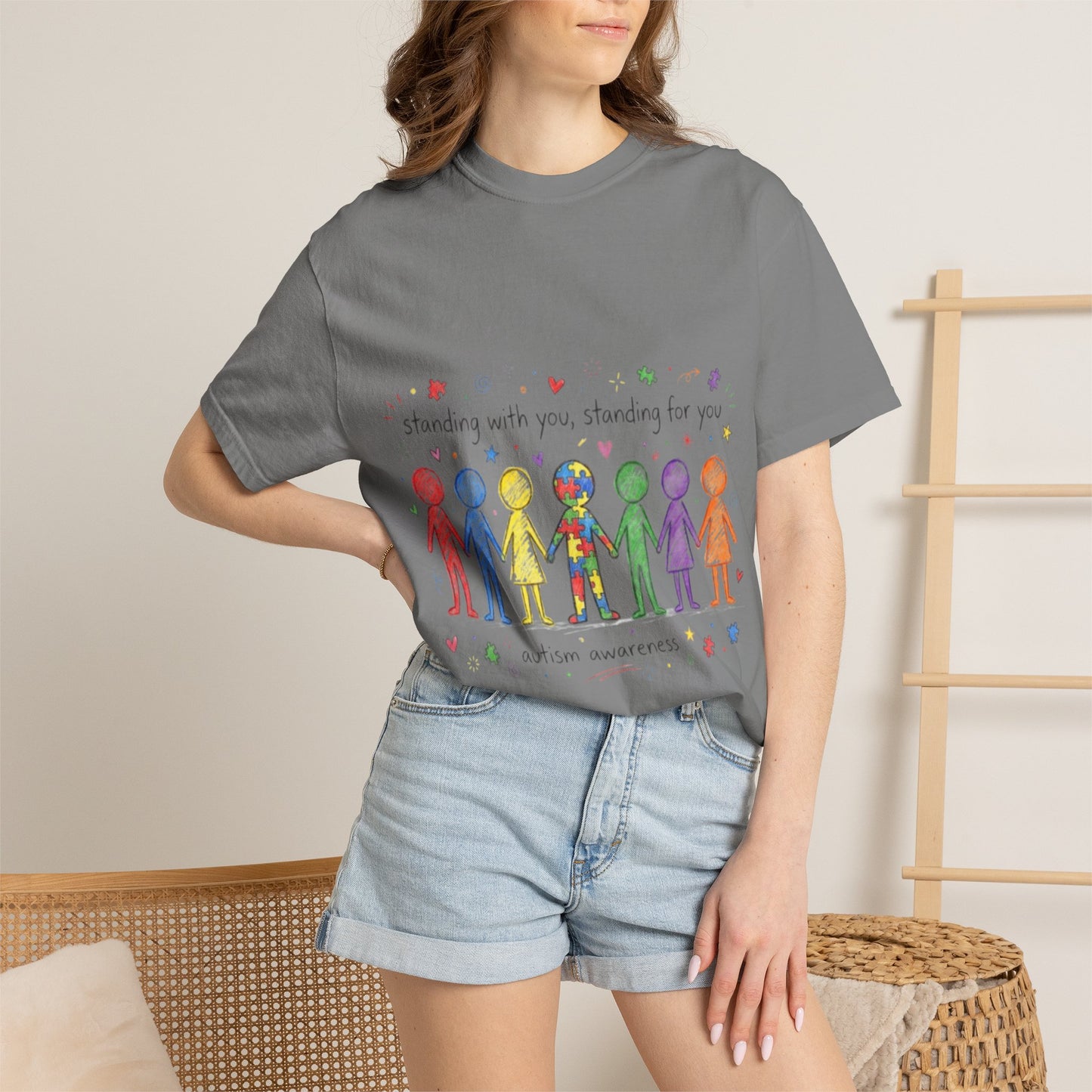 Autism Awareness Rainbow People T-Shirt — "Standing With You, Standing For You"