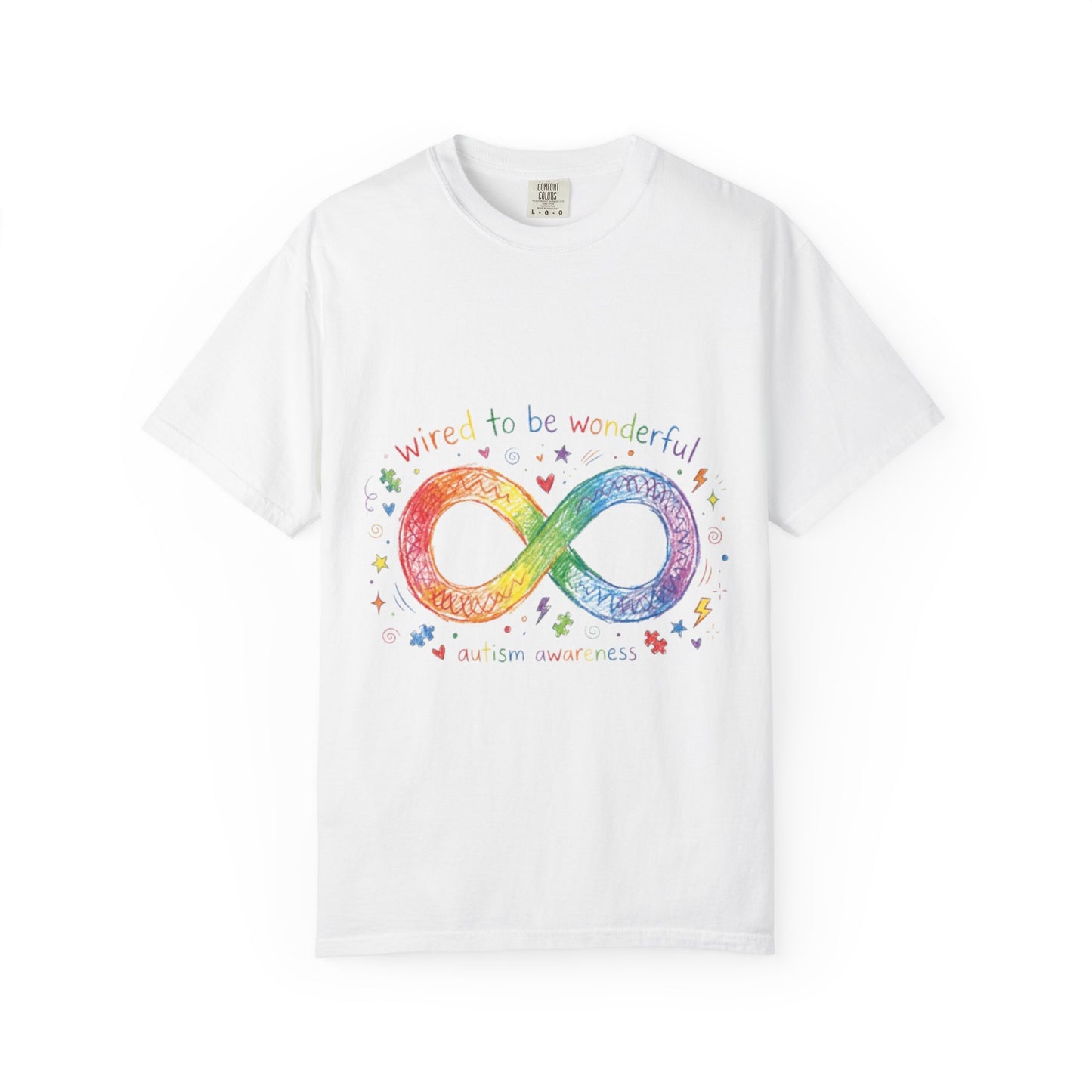 Infinity Pride T-Shirt — “Wired to be Wonderful” Rainbow Autism Awareness Tee