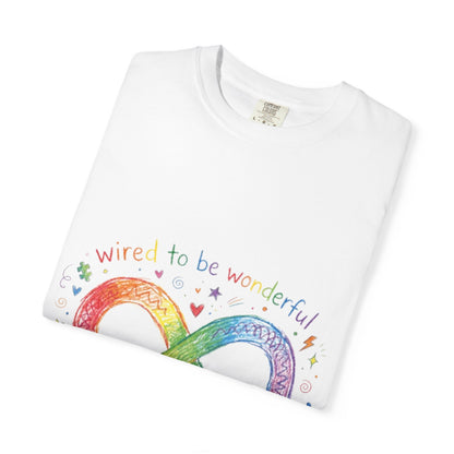 Infinity Pride T-Shirt — “Wired to be Wonderful” Rainbow Autism Awareness Tee