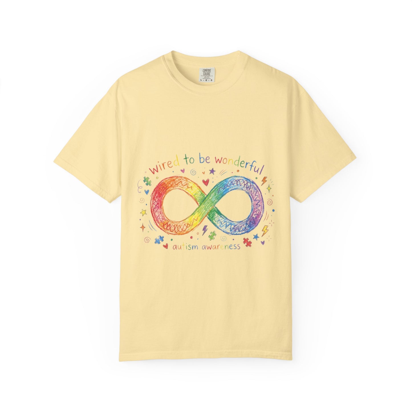 Infinity Pride T-Shirt — “Wired to be Wonderful” Rainbow Autism Awareness Tee