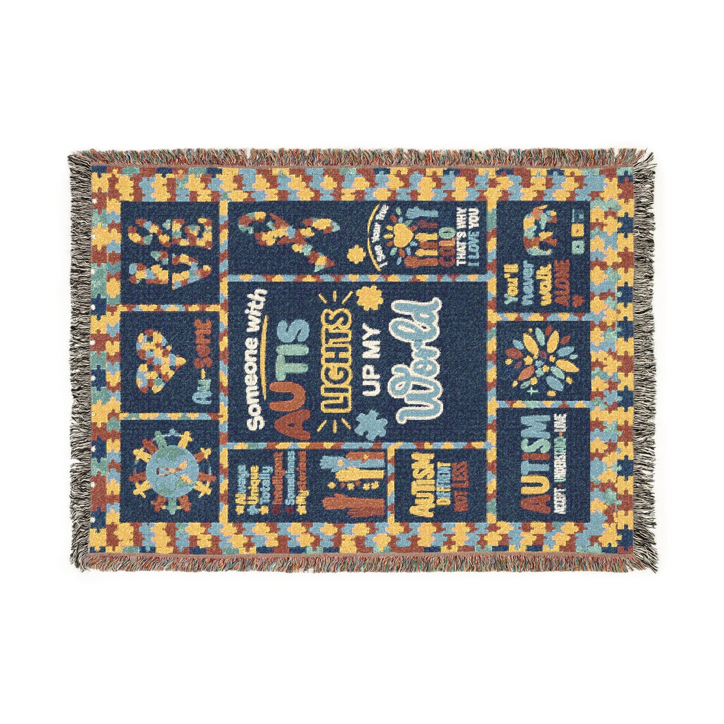 Autism Awareness Woven Blanket — 'Autism Lights the Way' Support Throw