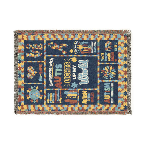 Autism Awareness Woven Blanket — 'Autism Lights the Way' Support Throw